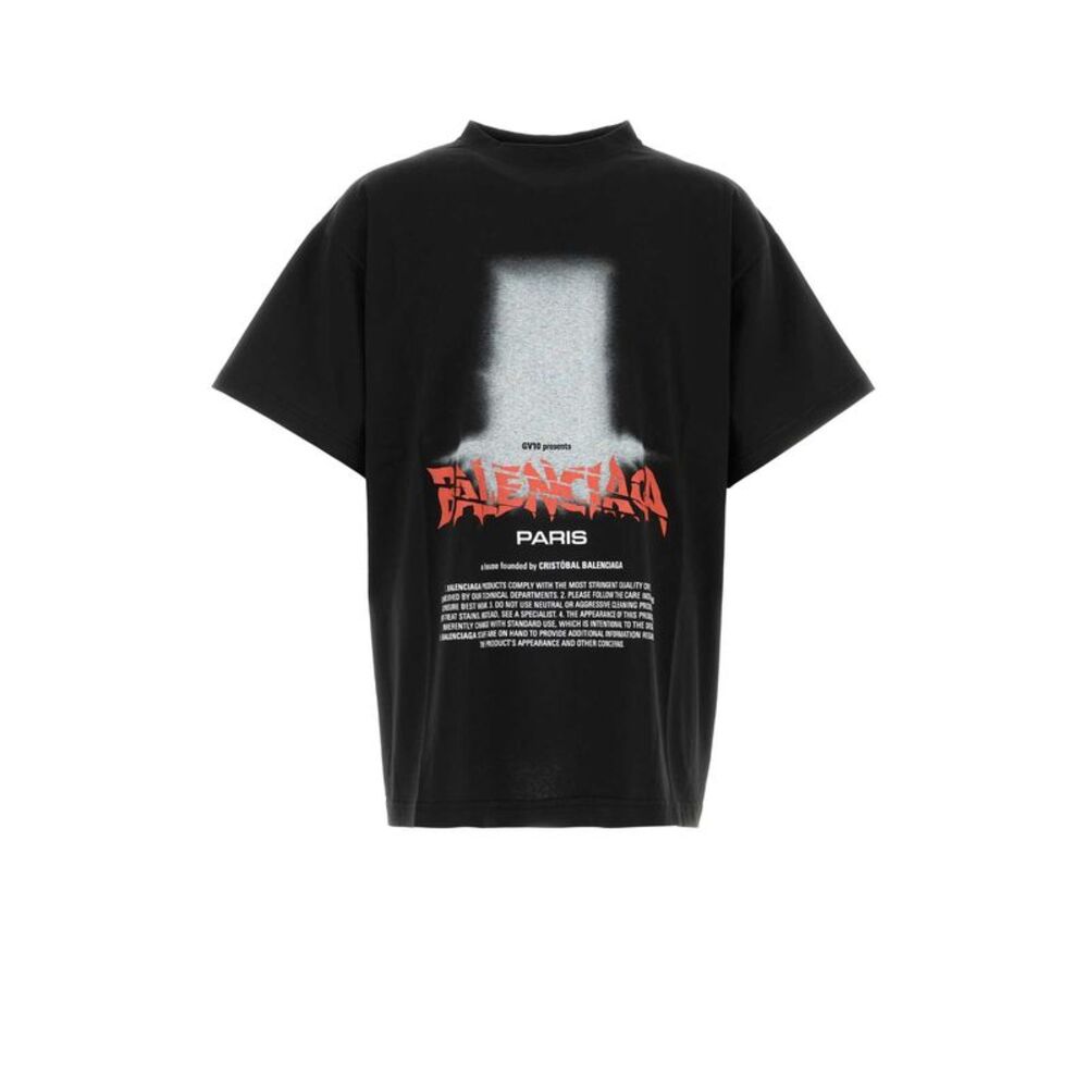 Balenciaga Men Black Cotton Oversize T-Shirt